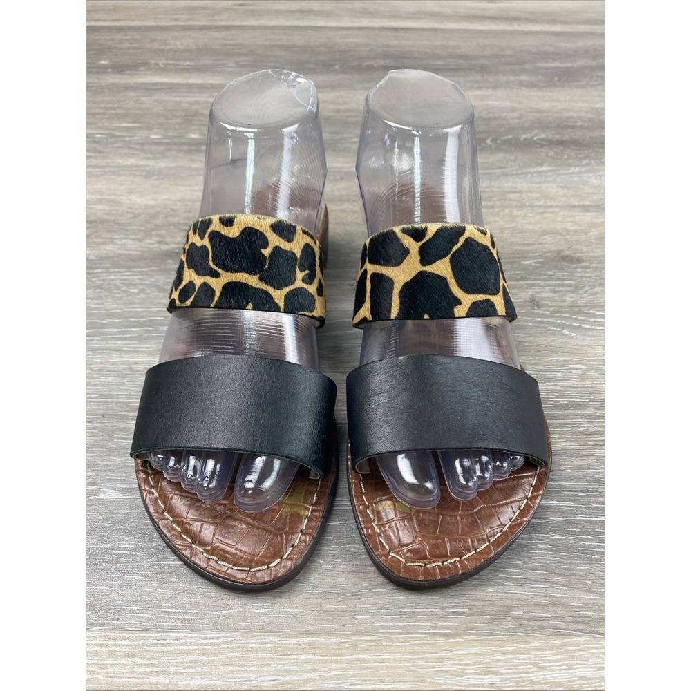 NEW Sam Edelman Jeni  Fur giraffe print slip on sandals low block heel sz 6.5